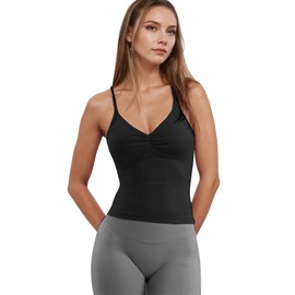 JN JANPRINT Longline Strappy Top Sports Bra Adjustable Straps Workout Tank Top Built in Shelf Bras Seamless Gym Bra Black