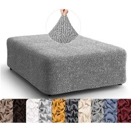 PAULATO BY GA.I.CO. Big Ottoman Cover Stool Cover Pouf Slipcover - Soft Polyester Fabric Slipcover - 1-Piece Form Fit Stretch Furniture Protector - Microfibra Collection - Ash (Ottoman)