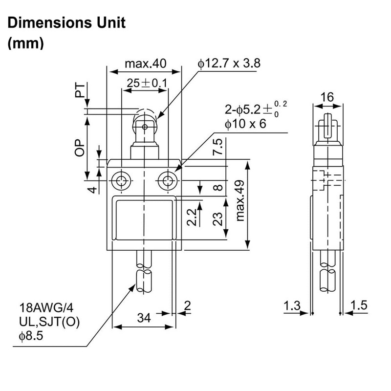Heschen Compact Prewired Limit Switch TZ-3112 Sealed Roller Plunger SPDT