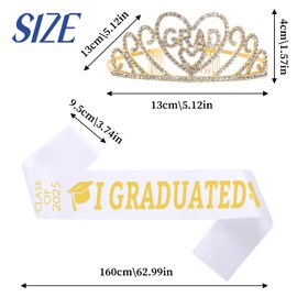 Graduation Sash 2025, Exam Passed Sash Graduation Gift, Graduation Sash and Rhinestone Crown Set 2025, Black Gold Graduation 2025 Decoration for Graduation Celebrations Used (A)