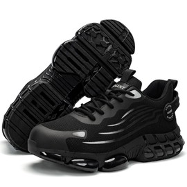 Steel Toe Shoes for Men Women Sneakes Work Safety Shoes Indestructible Comfortable Lightweight Puncture Proof Steel Toe Sneakes Shoes Air Cushion Black