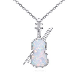 CRMAD Violin Necklace for Women Sterling Silver Opal Necklace Violins Jewelry Gift for Women (violin necklace)