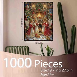 Christmas Angels Choir Jigsaw Puzzle 1000 Pieces for Adults Students 20×27 Inches Cozy Holiday Fireplace Xmas Tree Wreath Candles Gifts Relaxing Winter Brain Game Family Activity Home Decor