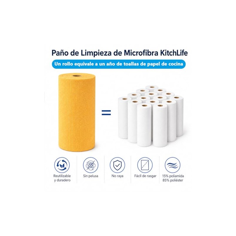 Rollo de Toallas de Microfibra,Paquete de 75,Paños de Microfibra,Trapos de