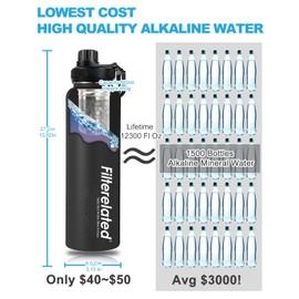 Botella de agua de filtro alcalino portátil de acero inoxidable filtrada de 30 onzas, crea hasta 9+ pH de agua de calidad, botella de agua de viaje deportivo, elimina las impurezas del agua