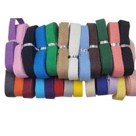 TIANYING Herringbone Ribbon, Cotton Tape, Cotton String, 25 Colors, Sugiya Tape, Cotton Ribbon, Tag Tape, Plain Cotton Cord, Handle Tape, Approx. 0.4 inches (10 mm) Wide, Leads for Clothing, Crafts,