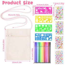 Pack of 12 Fabric Bags for Painting for Children, 17 x 13 cm, DIY Children's Shoulder Bag with 4 DIY Painting Stencils, 12 Colouring Pencils, 4 Sheets Diamond Stickers, Small Shoulder Bags for School,