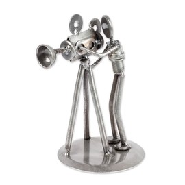 NOVICA Metallic Decorative Recycled Metal Sculpture, 7.25" Tall, Rustic Camera Man'