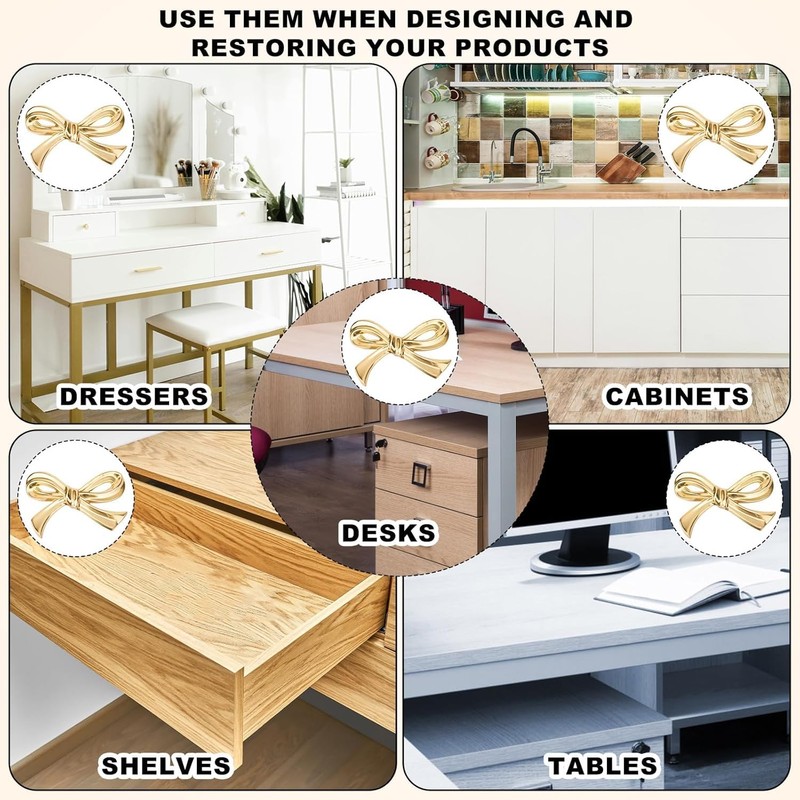 Mikily‘s Brass Bow Shape Cabinet Knobs, Gold Drawer Pulls, Decorative