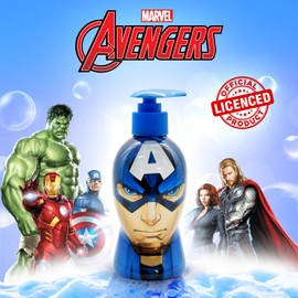 Captain America Kids 2-in-1 Bubble Bath & Shampoo with Pump Dispenser - Gentle, Paraben-Free Bath & Hair Wash with Vitamin E & A, pH Balanced for Sensitive Skin - Scented, for Children Aged 3+, 300ml