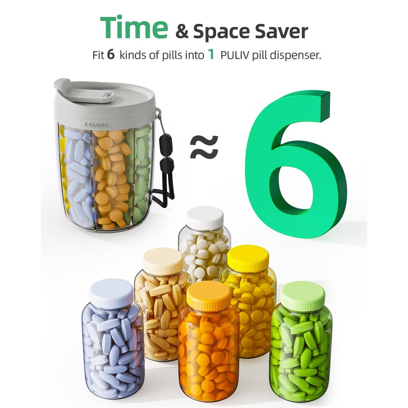 PULIV Large Supplement Organizer Bottle, Holds Plenty of 6 Various