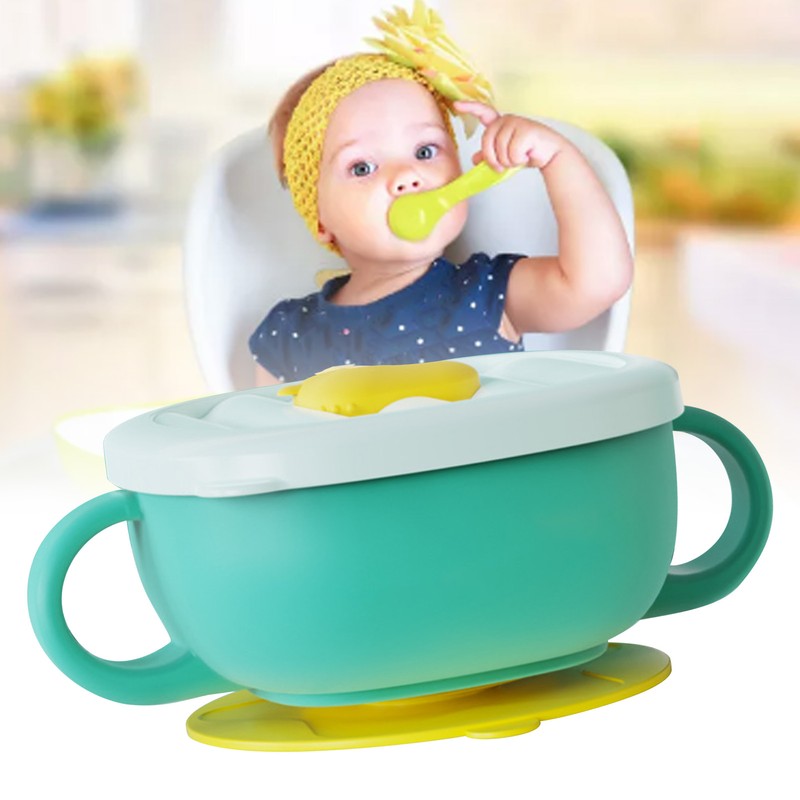 Toddler Suction Cup Bowls with Lids Prevent Falling Stainless Steel