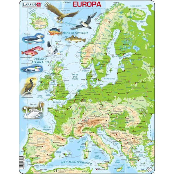 Larsen K70 Map Physics Europe Italian Edition Framed Puzzle with 87 Pieces