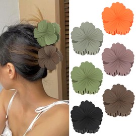 CAVETEE 6PCS Hawaiian Cute Flower Claw Clips, Large Plumeria Hair Accessories for Thick & Thin Hair Strong Hold Non-silp Hair Clips for Women and Girls