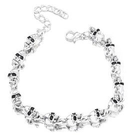 IXDEAXLY Punk Stainless Steel Skull Linked Chain Bracelet Skull Jewelry for Men and Women-Style A
