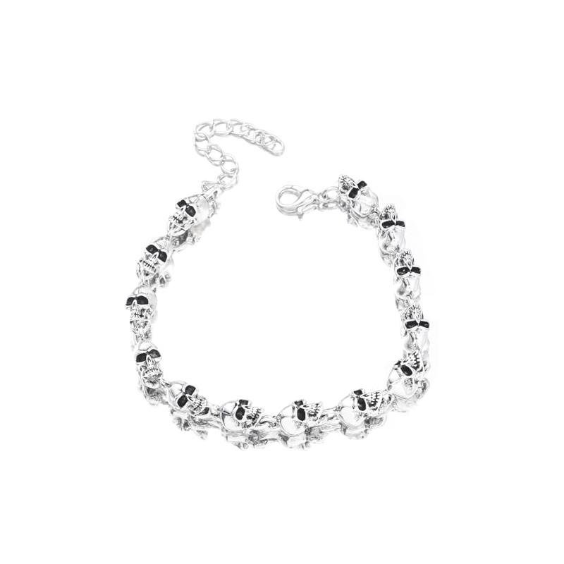IXDEAXLY Punk Stainless Steel Skull Linked Chain Bracelet Skull Jewelry