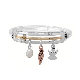 Fashion Jewelry ~ Tri-tone Angel Charm Stretch Bangle Bracelet for Women Casual