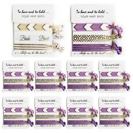 10 Packs Bachelorette Bride and Bride Tribe Hair Tie, Bridesmaid Hairties Gift for Bachelorette Party, Bridal Party, Bridal Shower | Will You Be My Bridesmaid Gifts(Purple)