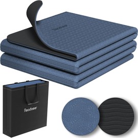 Readaeer Foldable Yoga Mat for Travel Folding Yoga Mat 6mm Thick with Carrying Bag, Non-Slip TPE Exercise Pilates Mat for 72 L x 24 W x 0.24 Inch     