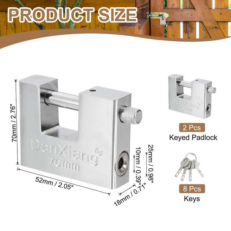 PATIKIL High Security Padlock, 2Pcs 2.8 Inch Steel D-Shaped Heavy