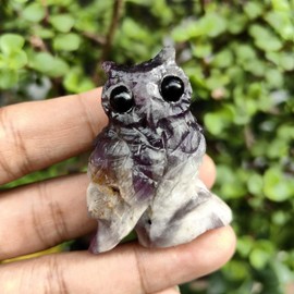 NsmjodStone Crystal Owl Statue Hand Carved Gemstone Figurine Spiritual Gift for Women Men Healing Crystal Home Office Decor Cute Owl Sculpture (Dream Amethyst)