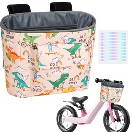 LOCAL LION Kids Bike Basket, Bike Handlebar Bag, Waterresistant Bicycle Basket, Thickened Bicycle Front Bag For Children's Balance Bike Tricycle Scooter, Yellow-Dinosaur