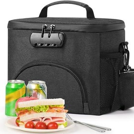 Insulated Lunch Bag with Combination Lock - Durable  Leakproof Soft Cooler Adjustable Shoulder Strap for Men Women - Color: Black
