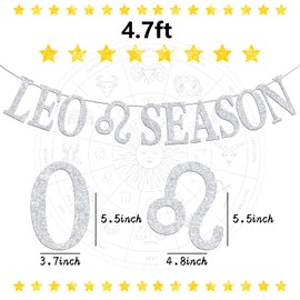 Leo Season Banner, Big Leo Energy Bunting Sign, 12 Constellation Lore Theme Happy Birthday Party Decorations Supplies, Silver Glitter