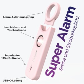 SnapSiren Taschenalarm: 135dB Selbstverteidigung Sirene für Frauen mit Schlüsselanhänger & Tür-Alarm - Persönlicher Schutz unterwegs und zuhause (rosa)