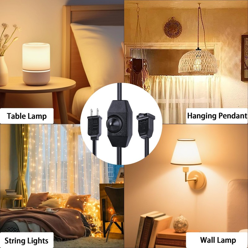 Extension Cord with Dimmer Switch, 6FT/1.8m Lamp Dimmer, 2 Prong