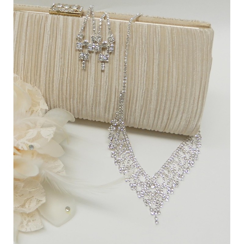 AN SHU Rhinestone Necklace Earrings Set Earrings Set Wedding Wedding