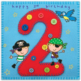 Twizler 2nd Birthday Card For Boy with Pirate and Parrot - Two Year Old - Age 2 - Childrens Birthday Card - Boys Birthday Card - Happy Birthday Card