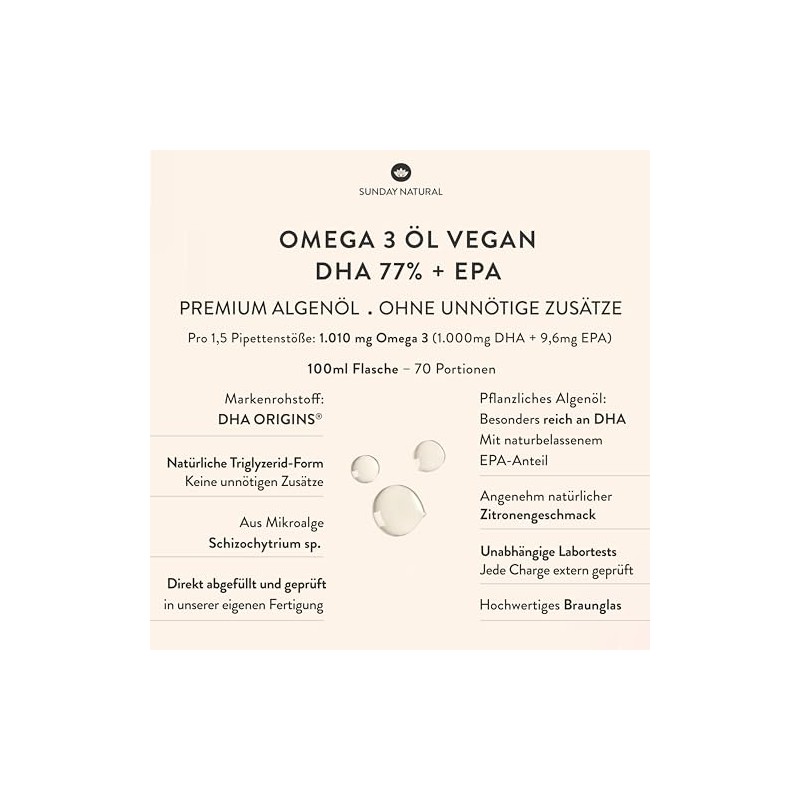 SUNDAY NATURAL DHA Omega 3 Algae Oil Vegan - High