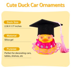 wonuu Graduation Duck Car Dashboard Decor Rubber Duck, Car Ducks Ornaments for Graduation Gift with Heart Shape Sunglasses, Rose Skirt