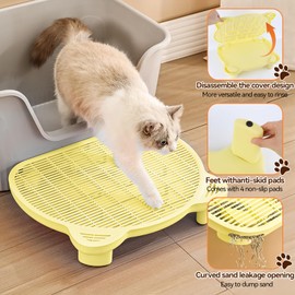 Bartuke Adjustable Cat Ramp Litter Box Step Double Layer with Filter Function, Elevated Litter Box Ramp for Senior Cats Easy Cleaning Cat Litter Tray for Floor Indoor (Yellow)