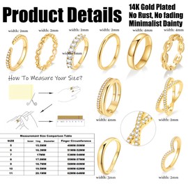 10 PCS Dainty 14K Gold Rings for Women, Open Twist Simulated Diamond Criss Cross Designs, Perfect for Stacking Layering on Thumb and Knuckle in Sizes 5 gold