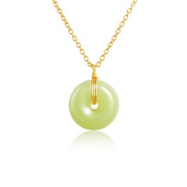 Natural Jade Pendant Necklace for Women - 18K Gold Plated Green Donut Gemstone Necklace, Elegant Crystal Stone Jewellery Gift for Her