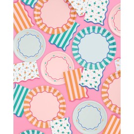 xo, Fetti Italian Summer Wavy Floral Stripe Napkins - 3-ply, 24 pcs | Bachelorette Party Decorations, Last Toast Coast, Birthday Party Supplies, Flower Baby Shower, Stripe Wavy Cocktail Decor