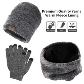 Hat Scarf and Gloves Set, Aisprts Winter Scarf and Hat Set Touch Screen Gloves for Men and Women (Grey)(Size: One Size)