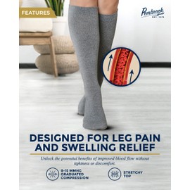 Pembrook - Calcetines de compresión ligeros para mujer, 6 pares, calcetines de compresión de algodón de 8 a 15 mmHg, soporte de circulación, Negro Gris Azul Marino, M