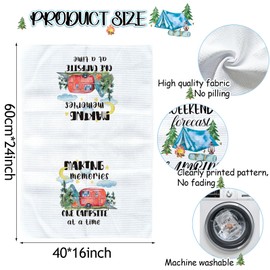 Camping Kitchen Towels Set of 4, Happy Camper Dish Towels Kitchen Hand Towels Kit Printed with Funny Sayings for Campers, Camping Tent Pine Tree Farmhouse Decor Sign Home Decorations,24X16inch