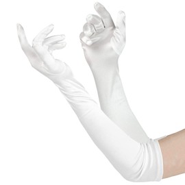 Luwint Women Long Satin Gloves for Opera Party Dress (White)