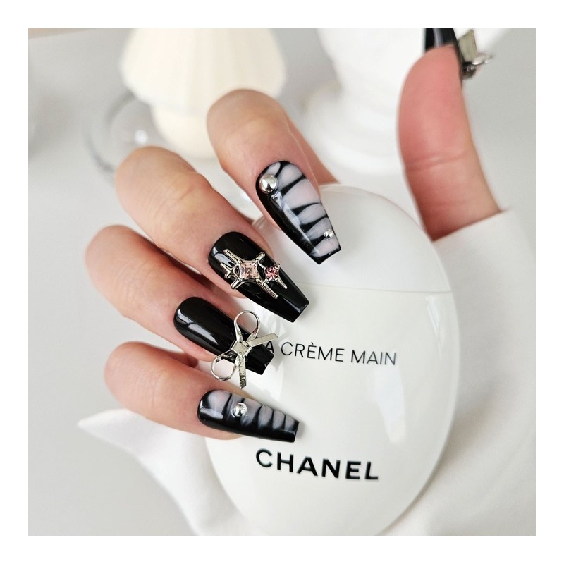 Rose Silver Handmade Nail Tips - Square / 로즈 실버