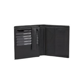 LEAS Wallet in Portrait Format with Flap for Many Cards, Security Wallet with RFID Protection Blocking Film and Gift Box, Real Leather, Black, black, Classic