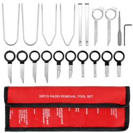 QWORK Radio Removal Tool Kit, 20 Pcs Ergonomic Stereo CD Player Removal Key Set for Most Cars and Trucks, Steel