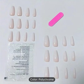 24pcs Long Coffin Ballet Press On Nails, Gradient Fake Nails,Full Cover False Nails For Women And Girls Including Nail File And Jelly Glue