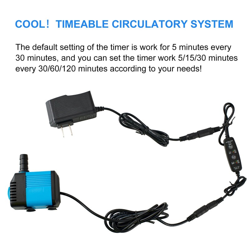 LAPOND 7W Ultra Quiet Submersible Pump with Timer - for