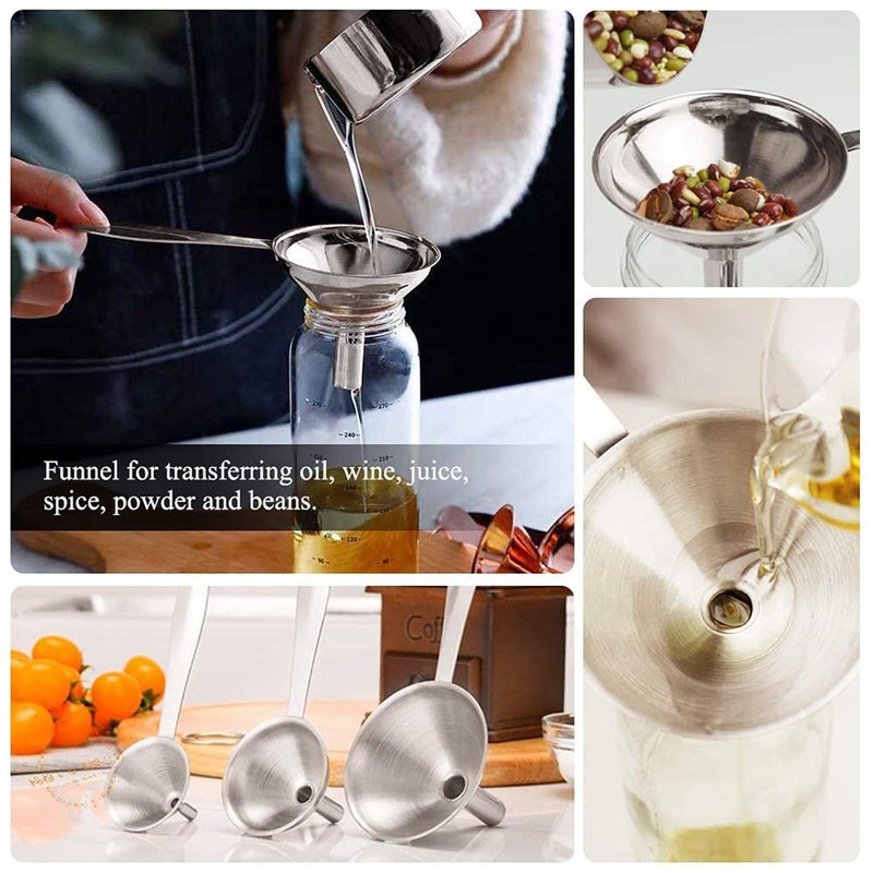 Taicols Stainless Steel Kitchen Funnel Set, 3 Pcs Mini Metal