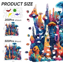 Qiuenisray Wooden Puzzles for Adults 500 Pieces, Coral Ocean Jigsaw Puzzles, FSC Certified Christmas Wall Decor Royal Unique Shape Puzzle, Irregular Creative Gift for Family Game 16.6 x 16.9 in