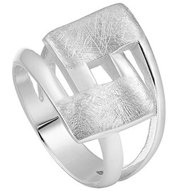 Vinani 2RHL Curved Square Ring Solid 925 Sterling Silver Brushed, Sterling Silver, No Gemstone